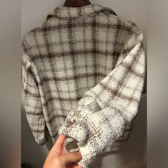 12th Tribe Beige Plaid Textured Jacket - Picture 6 of 7